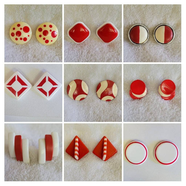 60s Cool Earcandy..!  Mod Pops of Red Bubbles on Soft Creme Acrylic Disc...   Delicious Vintage Treats. !