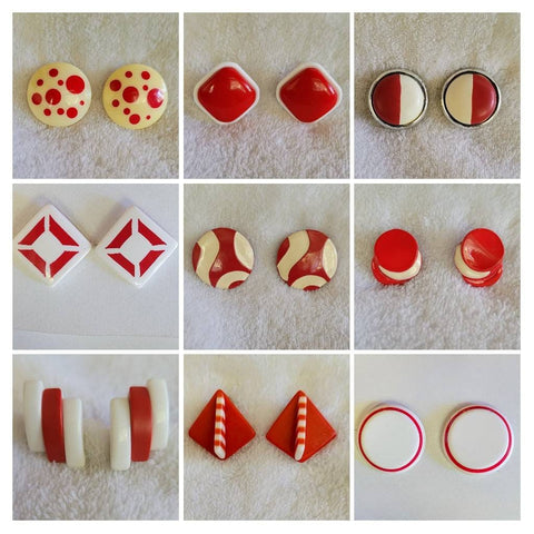 60s Cool Earcandy..!  Mod Pops of Red Bubbles on Soft Creme Acrylic Disc...   Delicious Vintage Treats. !