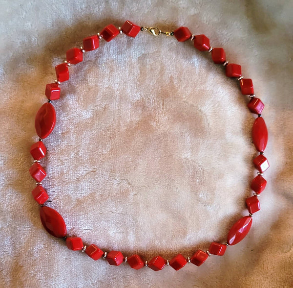 Sensational Sixties Red Hot Red Necklace Unique  Beads Comfort Fit. Fabulous Wardrobe Must Have..!