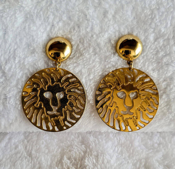 Anne Kline 1990s Gold Lion Statement Earwear