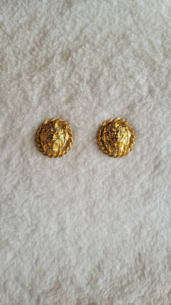 Anne Kline Lionhead Gold Earrings circa 1990s