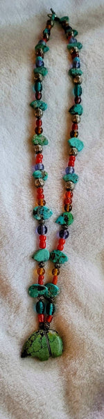 Beautiful Turquoise Silver Glass Necklace & Earrings Set Design By Deborah Billion Beads