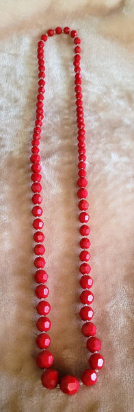 60s Signiture Necklace Graduating Facted Red Bead with Crystal Clear Spacers. Sweet