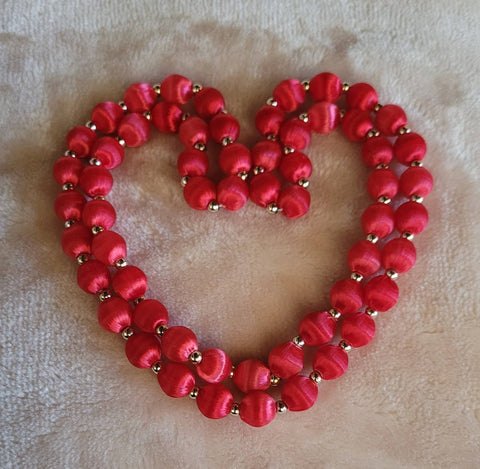 Red Satin Doll Neclace Satin Beads 1980s Vintage Valentine Sweet Treat..!