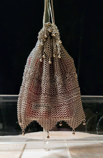 Antique 1920 Silver Drawstring  Art Deco Bag Beautiful Condition