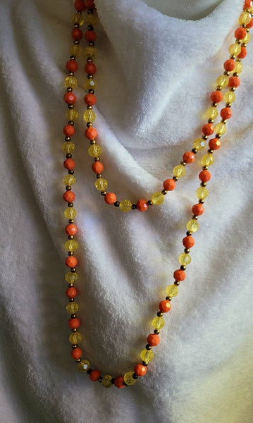 Roaring 20s Deco Delite Fab Orange & Yellow Flapper 48 in Strand Necklace