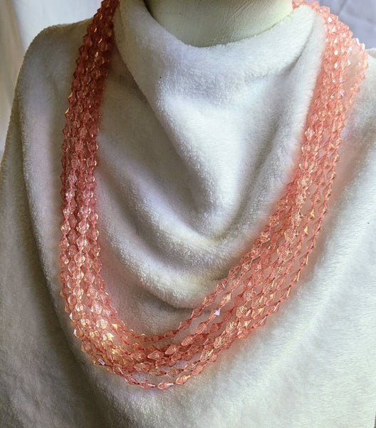 Roaring 20s Pastel Pinks Flapper Necklace in the 1950s...  50in Fun & Fab!