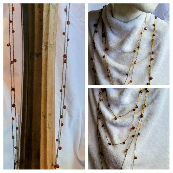 Rocking Roaring 20s Long Neck Art..! 108 inches Glass Blown Beads Crochet in Golden Metallic Thread..!