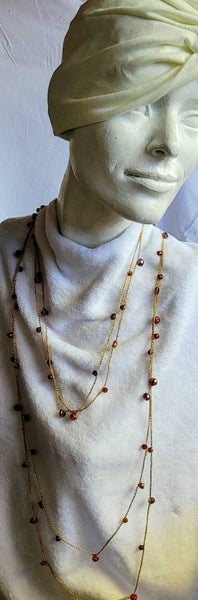 Rocking Roaring 20s Long Neck Art..! 108 inches Glass Blown Beads Crochet in Golden Metallic Thread..!
