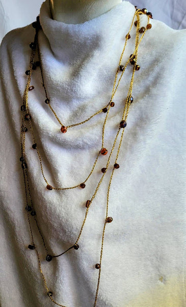 Rocking Roaring 20s Long Neck Art..! 108 inches Glass Blown Beads Crochet in Golden Metallic Thread..!