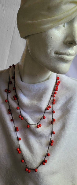 Roaring 20s Rocking Deco Red Glass Chain Necklace 48 in