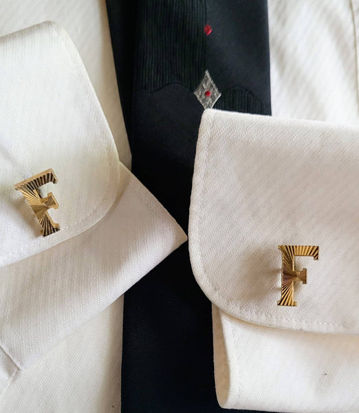 Vintage Cufflinks Initial "F" Fabulous Fifties Find..! Elegant Personalized Treasure from Our Mid Century Men's Collection