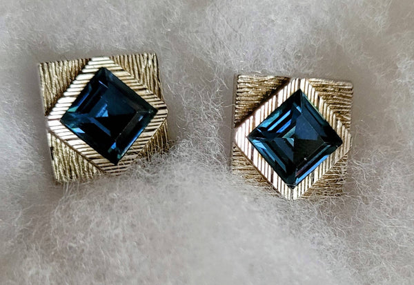 Golden Era Cufflinks Exquisite Blue Sparklers Set In Brushed Vintage Silver Valentines Gifts From Mid-century Men's Collection