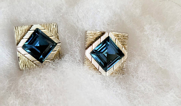 Golden Era Cufflinks Exquisite Blue Sparklers Set In Brushed Vintage Silver Valentines Gifts From Mid-century Men's Collection