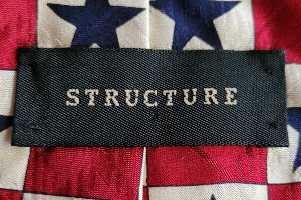Rare Vintage Tie by Structure Rare Red White Blue  Check with White Stars..! Fresh and Fun Blast from the Past...