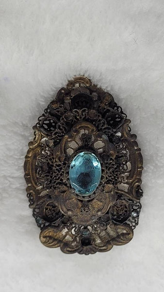 Turn of the Century Ornate Blue Topaz Antique Pendant