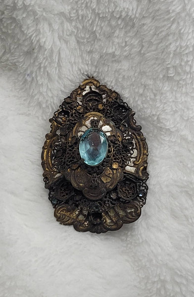 Turn of the Century Ornate Blue Topaz Antique Pendant