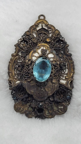 Turn of the Century Ornate Blue Topaz Antique Pendant