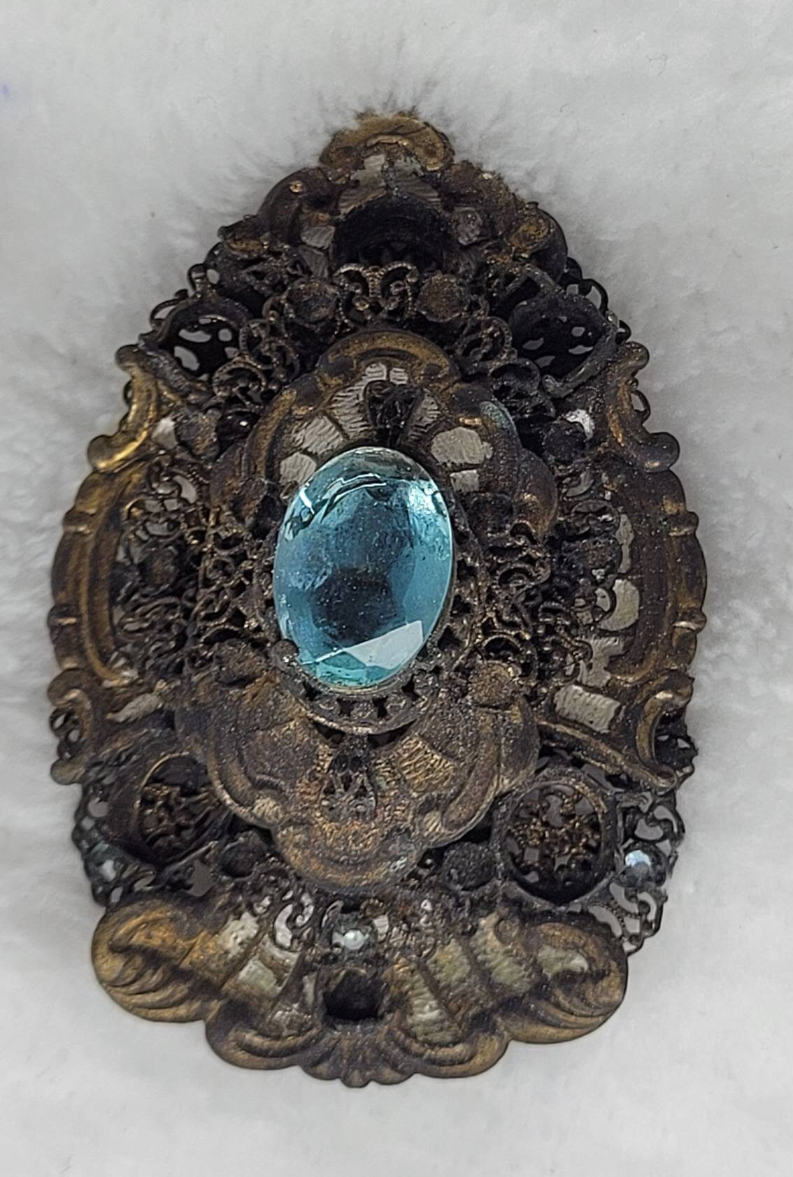 Turn of the Century Ornate Blue Topaz Antique Pendant