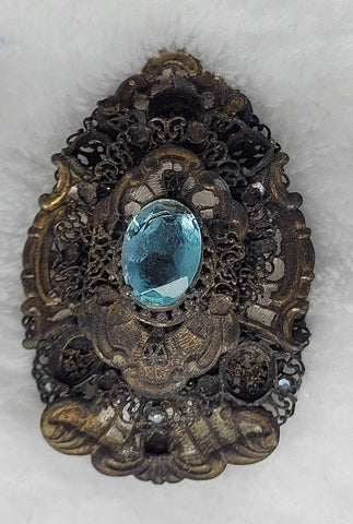 Turn of the Century Ornate Blue Topaz Antique Pendant