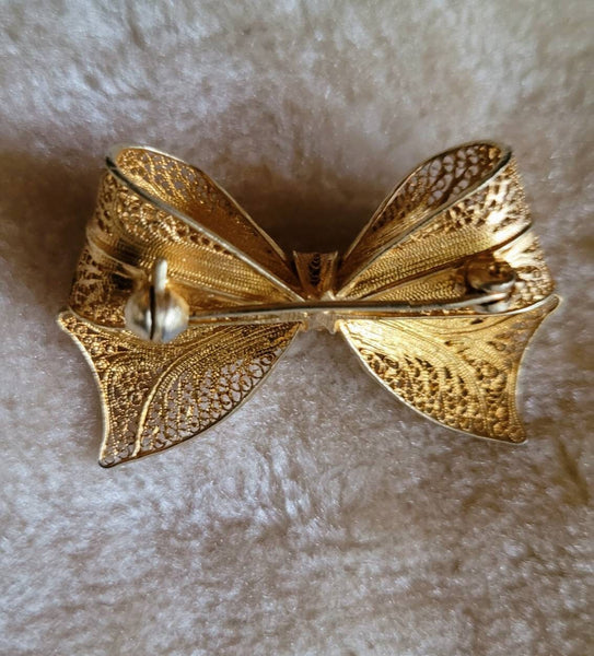 20s Pin Antique Gold Filligree Bow... Roaring 20s Beautiful Bow Pin