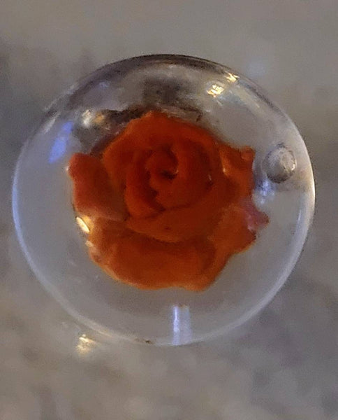 Lucite Dome Resversed Rose Earrings 1950s Shades of Orange Rose under Clear Dome