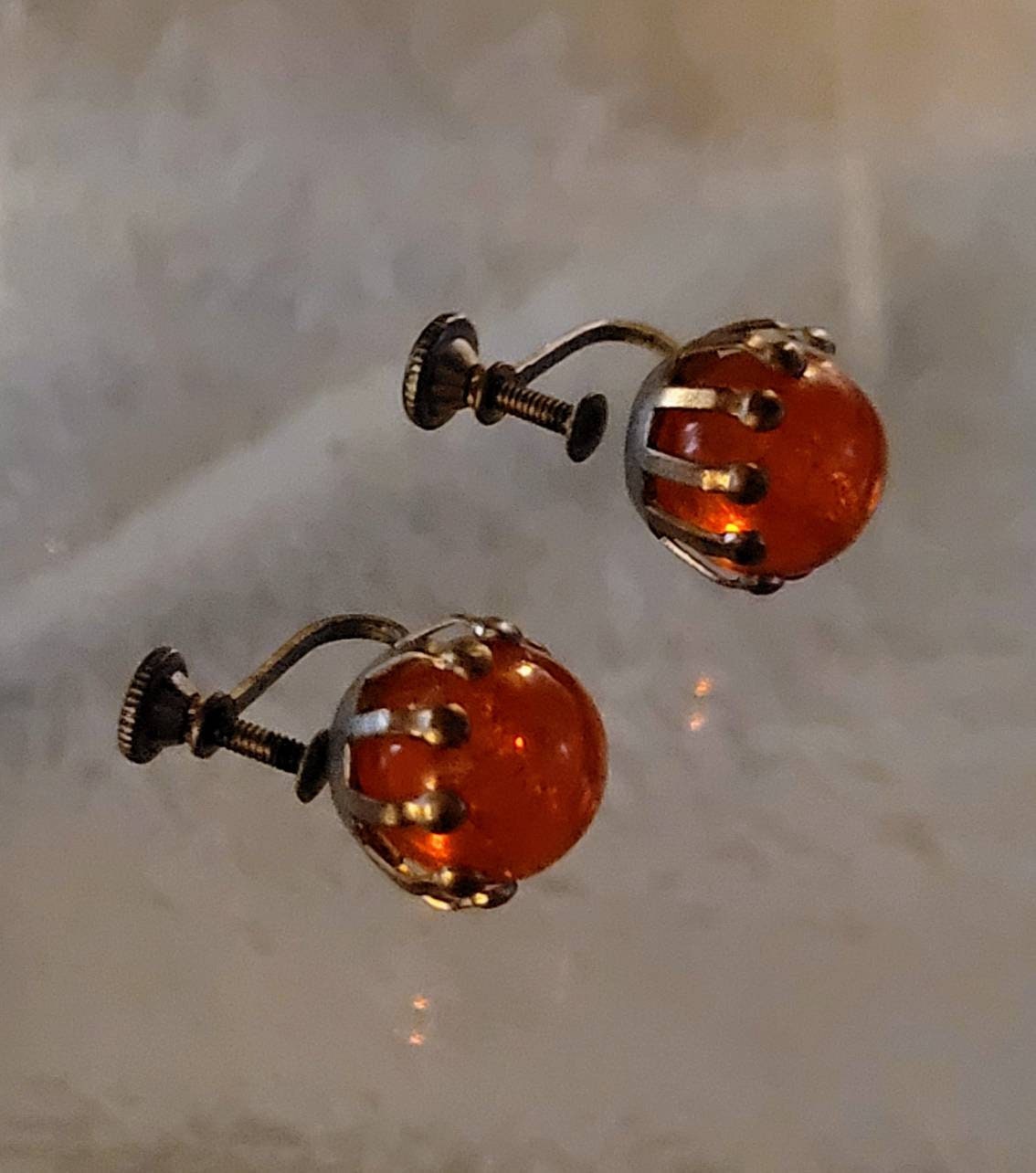 Orange  Lucite Screwback Earrings Petite  Light Lovely Sparklers.