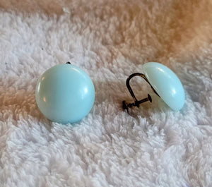 Soft Powder Blue Disc  194os Screwback Earrings