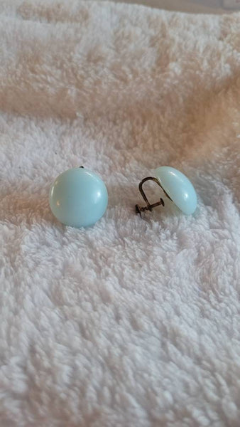 Soft Powder Blue Disc  194os Screwback Earrings