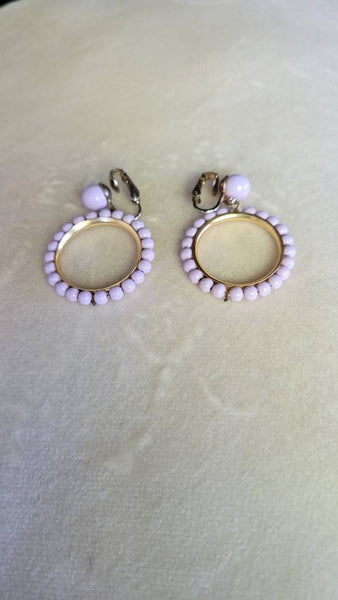 60s Beaded Gold Hoops Soft Violet