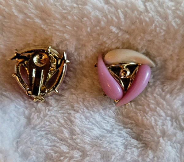 Mid Century Button Type Earwear in PurplePink White Gold Crisp Clips..