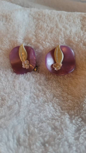 Vintage Fantastic Plastic Purple with Petite Pearl Earrings