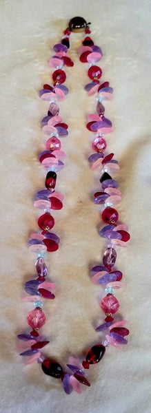 Period 30s 40s Necklace Pinks Reds Purples Glass Crystal Cut Lucite Magical Mash Up..!