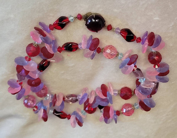 Period 30s 40s Necklace Pinks Reds Purples Glass Crystal Cut Lucite Magical Mash Up..!