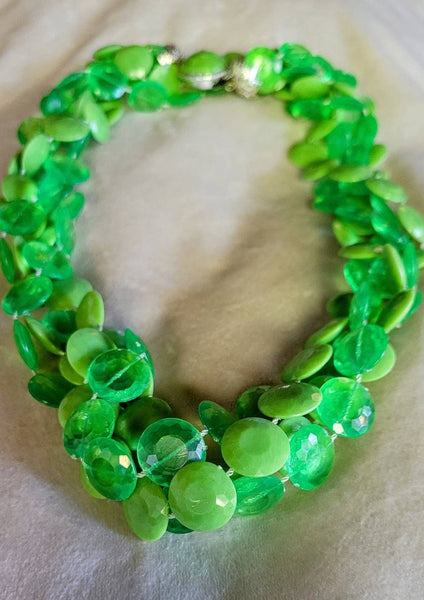 Green Sixties 2 Strand Shippering Fantastic Faceted Cut Plastic Necklace.