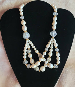 Three Strand Scallop Pearl Gold  Glass Beads. 16 inch  Different options on this 60  Stunning Statement in Pearl's