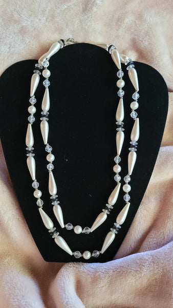 48 in Art Deco Dream Necklace Classic Black White Lucite Disc Teardrop Dream 1930s Style