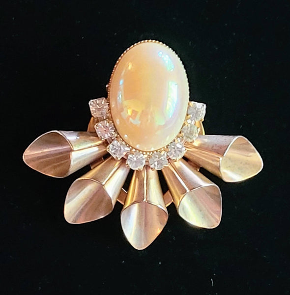 Fan Pearl Rhinestones Accessories Clip.   Hat Clip.  Belt Clip.  Scarf Clip.  Bag Clip Versatile Vintage Treasure cica Late Forties Fabulous