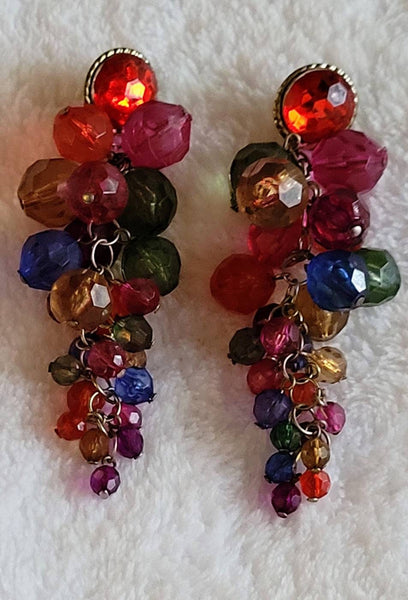 Eclectic Eighties Multicolored 4 inch..!  Earrings of the 1980s Era.   Statement with Motion...Light and Long