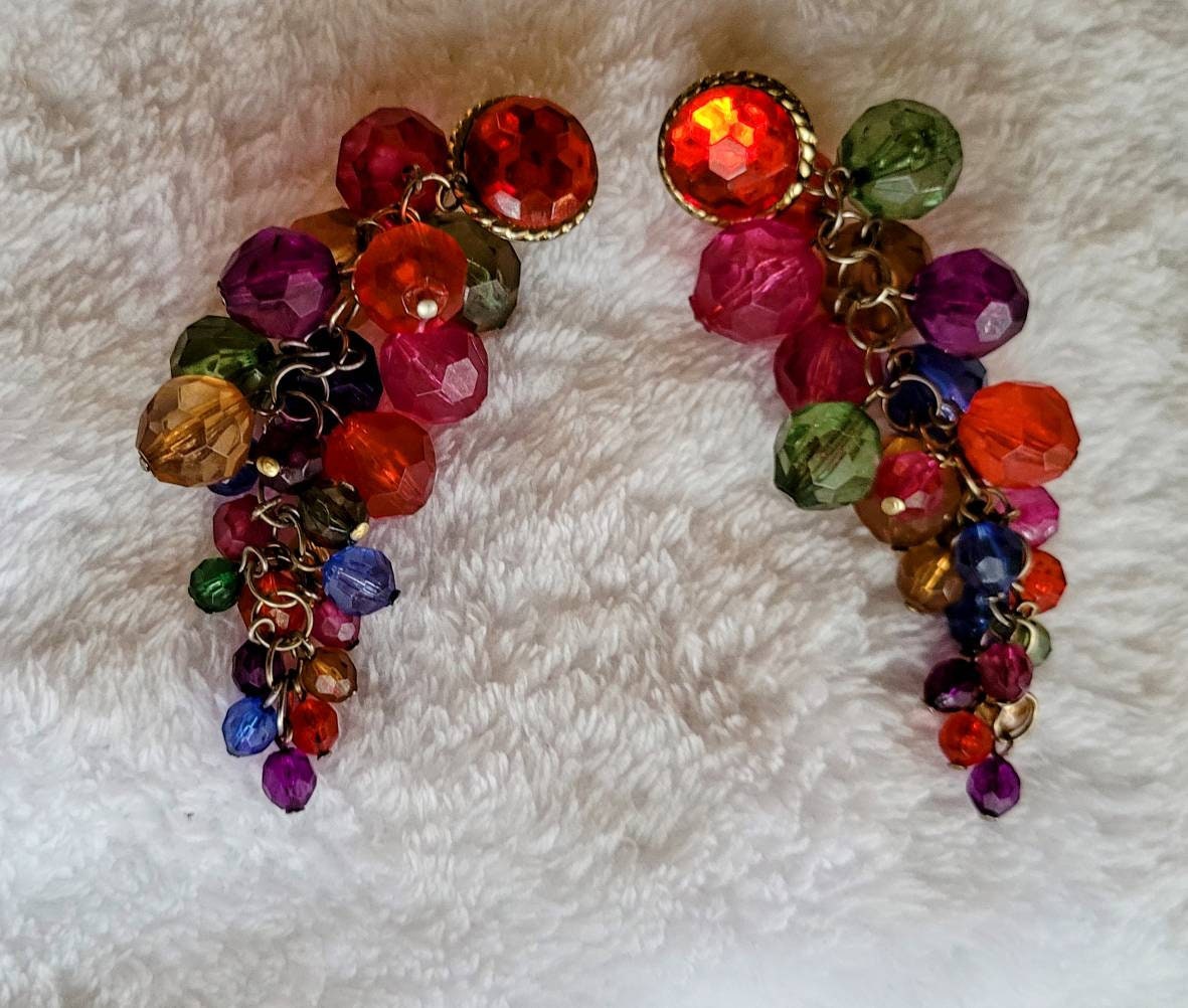 Eclectic Eighties Multicolored 4 inch..!  Earrings of the 1980s Era.   Statement with Motion...Light and Long