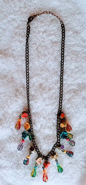 Colorful Necklace Victorian in The 1980s Sweet Petite Glass  Clay Flowers... Dainty but Colorful (other 80s Treasures from Wink in photo