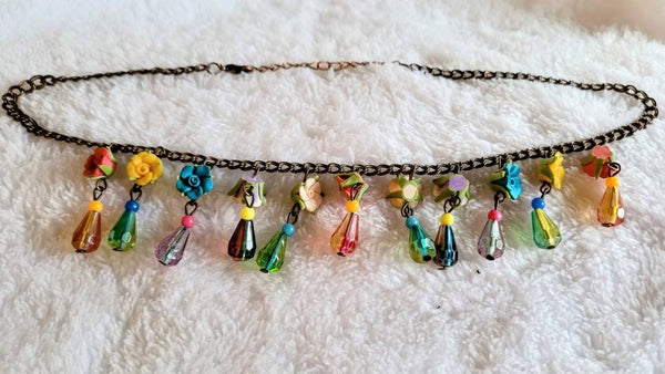 Colorful Necklace Victorian in The 1980s Sweet Petite Glass  Clay Flowers... Dainty but Colorful (other 80s Treasures from Wink in photo