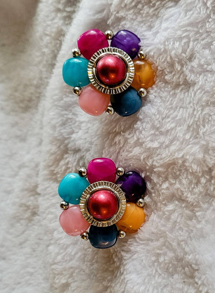 80s Color Disc  Clip Gold Accent Bright Light Ear Candy..!