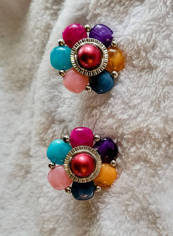 80s Color Disc  Clip Gold Accent Bright Light Ear Candy..!