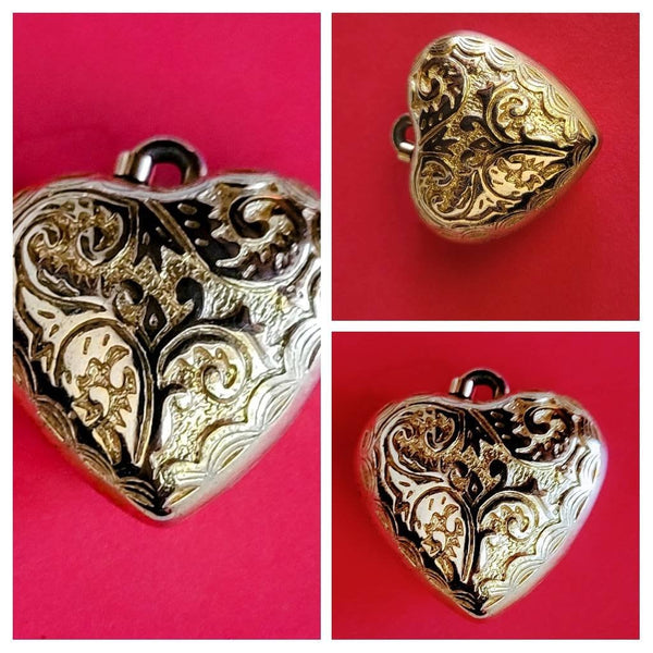 Beautiful Tooled Golden Heart with Choice of Vintage Chain Length. Heart Jewelry Gifts Loving Heat Necklace Holidays Everyday Send LOVE..!