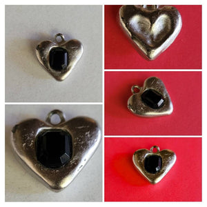 Silver Heart Pendant Black Glass Cut Stone Centered. Sweet Surprise to Give or Recieve Send Your Sweet Valentine Something Special LoveGifts