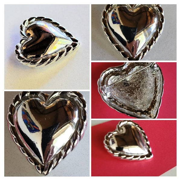 Shiny Silver Sweetheart Pin... Trimed in Rolled Rope Sharp Stylish Sexy Silver Heart Pendant Choose A Vintage  Chain 16 18 0r 24 inches