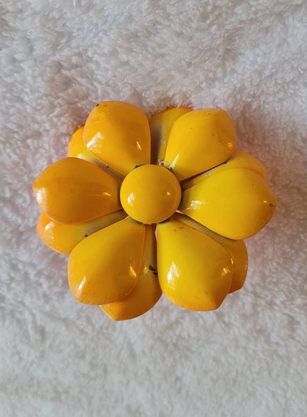 Flower Power. ! 3 in Orange Yellow 2 tone Enamel Daisy Pin... Happy 60th Birthday 1960s  Vintage Jewelry..!