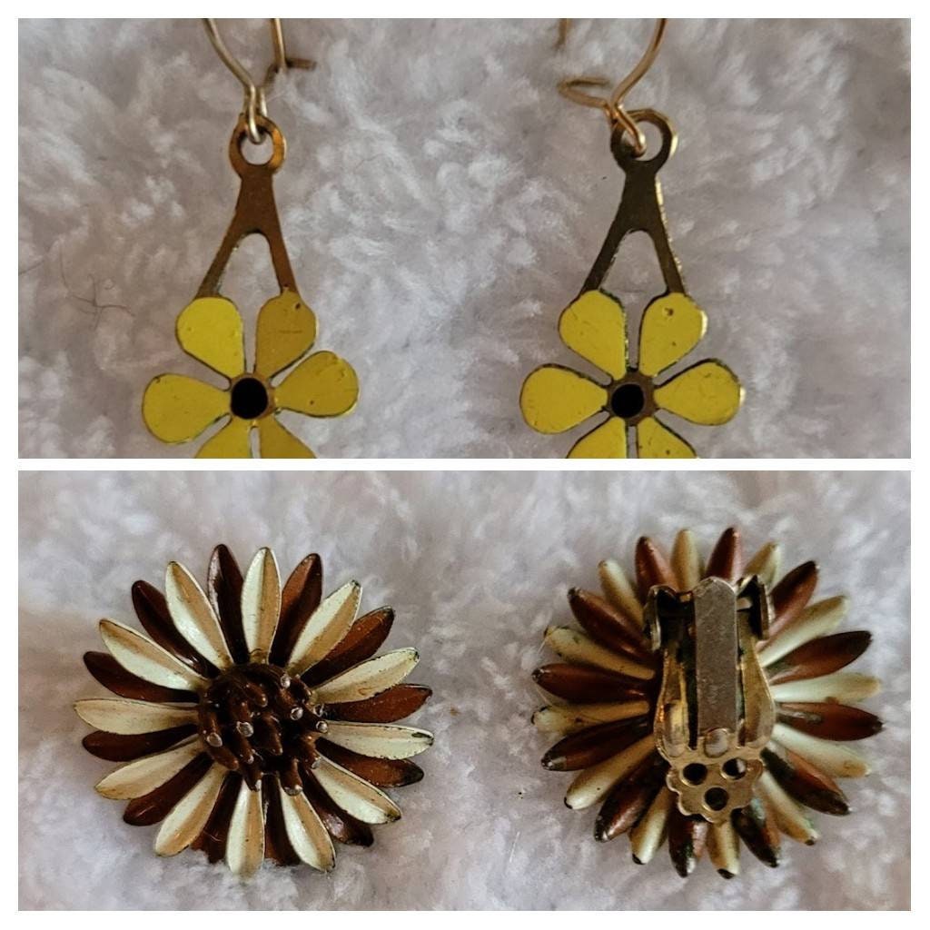 Flower Power. !   Enamel Earrings... Happy 60th Birthday 1960s  Vintage Jewelry..!