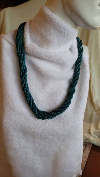 Turquoise Blue 6 Strand Striking Wood Necklace. Wear Long? Double?  Suspend a Pendant..!